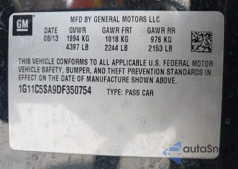 2013 Chevrolet Malibu 1Lt z USA, uszkodzony, nr VIN 1G11C5SA9DF350754